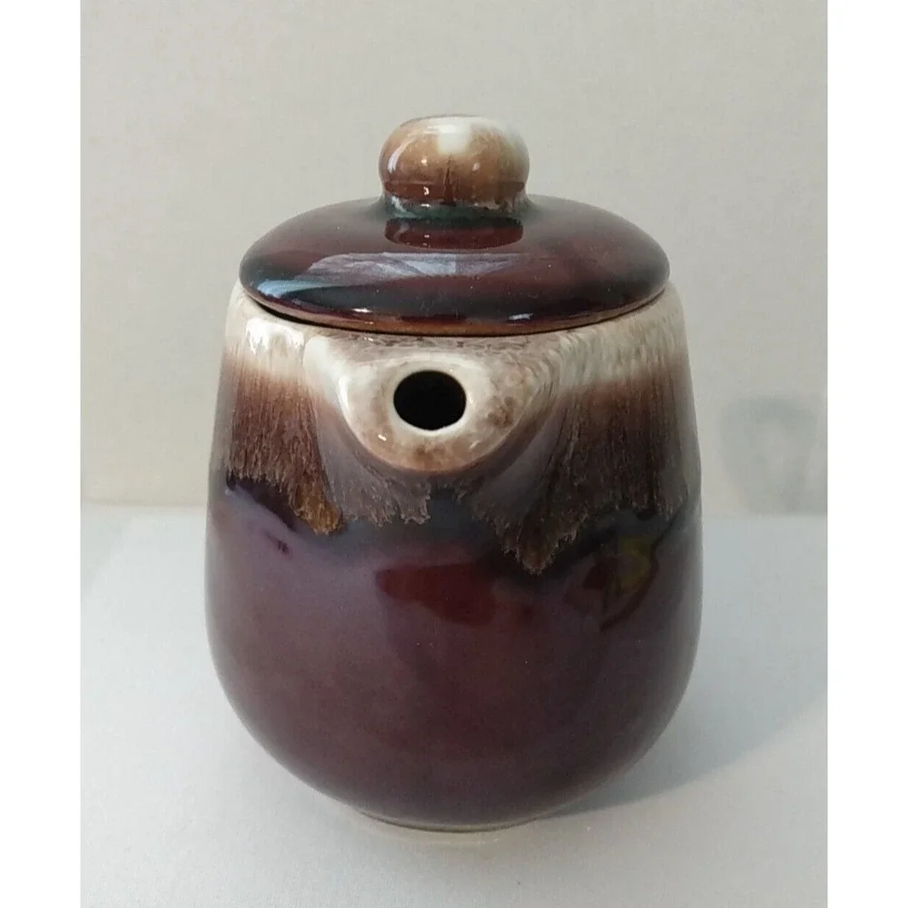 Vintage USA Brown Drip Glaze Pottery Teapot & Lid PRETTY!